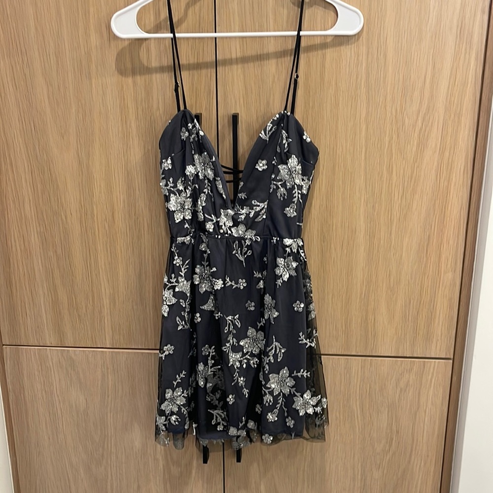 Lucy in the Sky Dress, Size M, Dark Grey with Silver Sequins